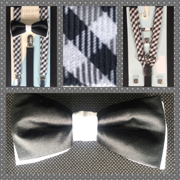 NWT Boy/'s Class Club Clip-on Bow Tie /& Suspenders Set Red Plaid Green Christmas